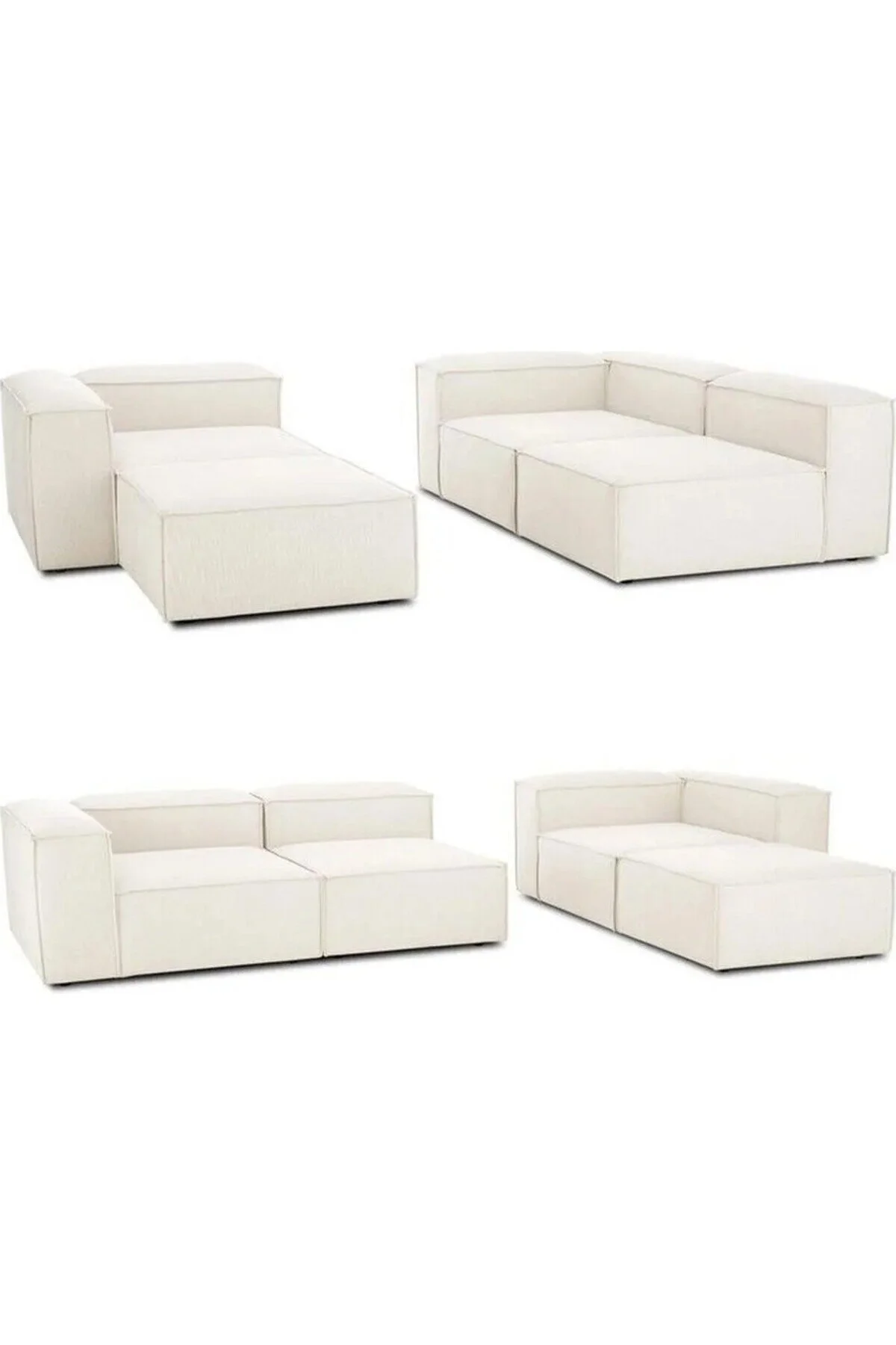 Luna Relax 4 Modül Köşe Koltuk Krem Keten Kumaş